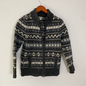 L.L. Bean Lambswool Zip up Sweater Fair Isle Size Small Petite Cardigan